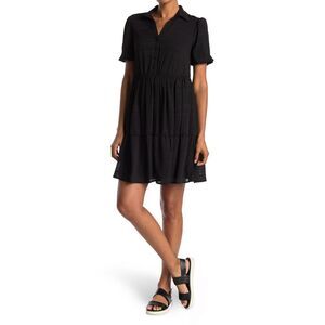 KENSIE Womens Lined Button Front Short Sleeve Above The Knee Sheath Dress